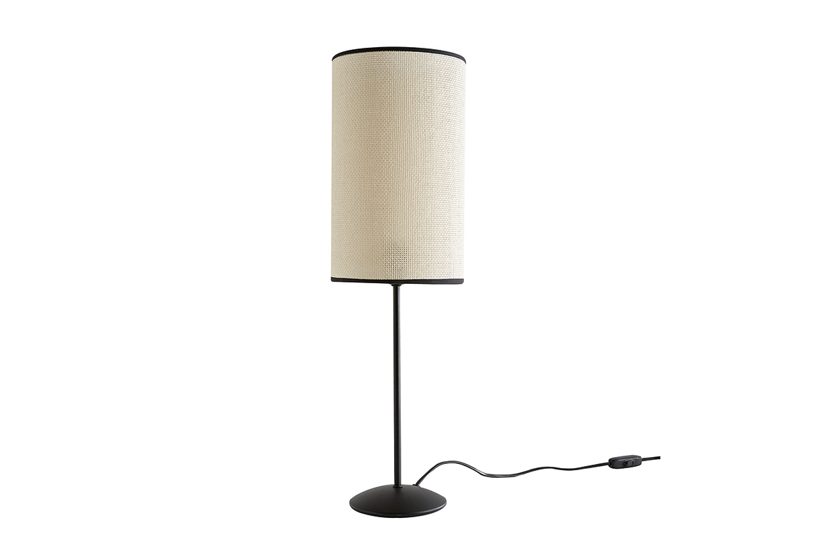 Lampe � poser en papier tiss� et m�tal noir H55 cm ZETA