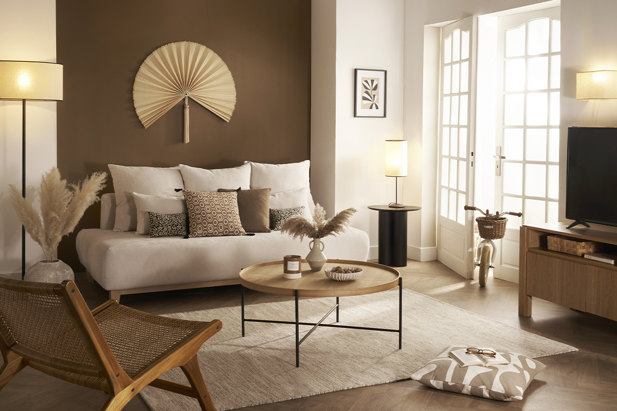 Lampe � poser en papier tiss� et m�tal noir H55 cm ZETA