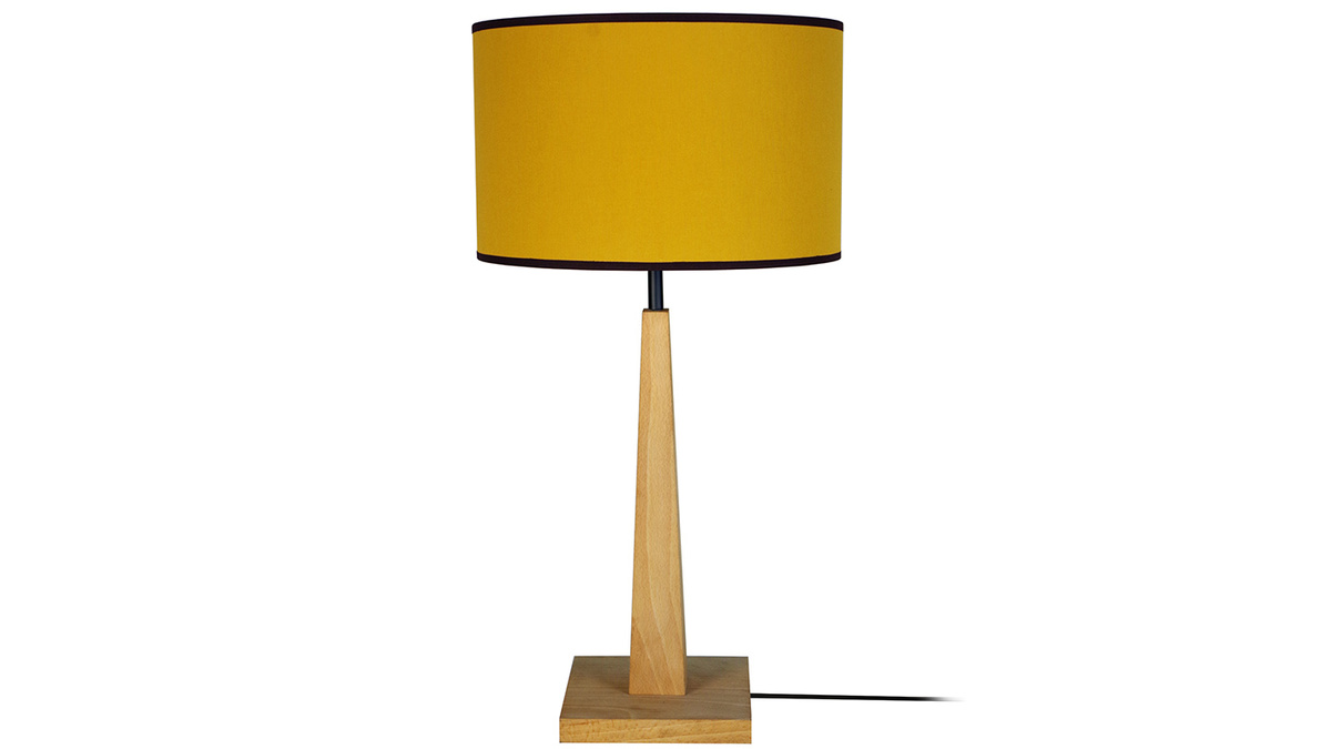 Lampe  poser jaune avec pied en bois clair H54 cm NIDRA