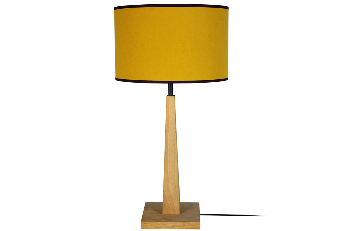 Lampe  poser jaune avec pied en bois clair H54 cm NIDRA