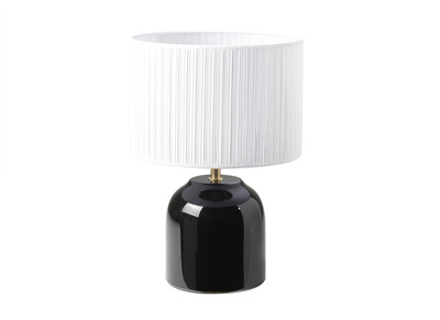 Lampe à poser noire en céramique brillante et abat-jour en tissu plissé blanc H35 cm PIEGA