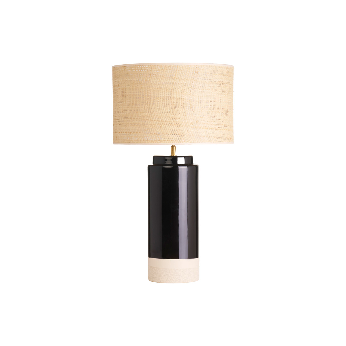 Lampe à poser noire en céramique et abat-jour en rabane H64 cm MAJES
