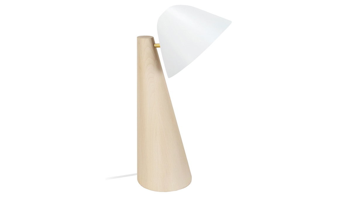 Lampe à poser scandinave en bois clair et blanc H42 cm FARO