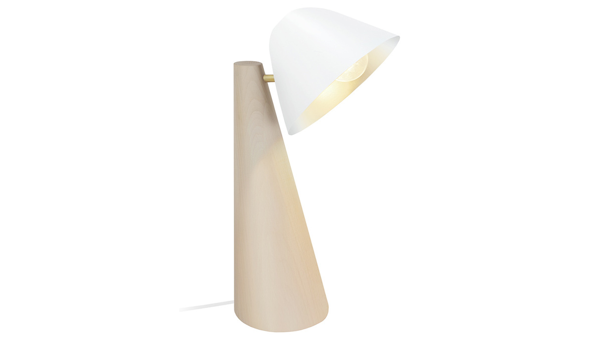Lampe à poser scandinave en bois clair et blanc H42 cm FARO