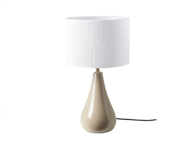 Lampe à poser taupe en céramique brillante et abat-jour en tissu plissé blanc H49 cm TROIA
