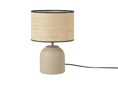 Lampe à poser taupe en céramique mate et abat-jour en raphia H35 cm ROCHA