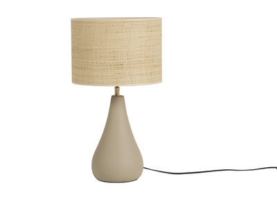 Lampe à poser taupe en céramique mate et abat-jour en raphia H49 cm PYRUS