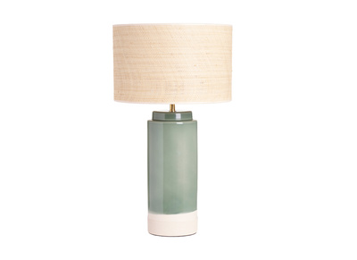 Lampe à poser verte en céramique et abat-jour en rabane H64 cm MAJES