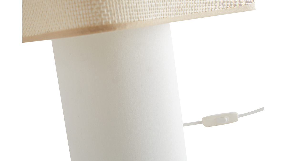 Lampe à poser vintage en coton écru et abat-jour en papier tissé H36 CUBO