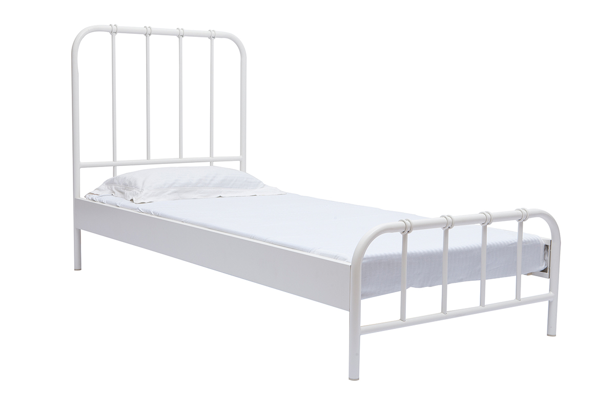 Lit 1 place 90x190 cm en mtal blanc AUGUSTE