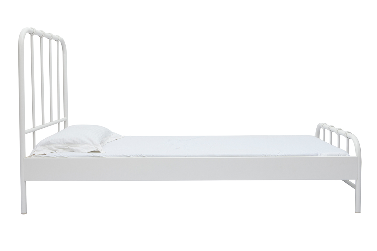Lit 1 place 90x190 cm en mtal blanc AUGUSTE