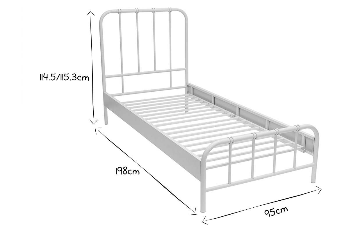 Lit 1 place 90x190 cm en mtal blanc AUGUSTE