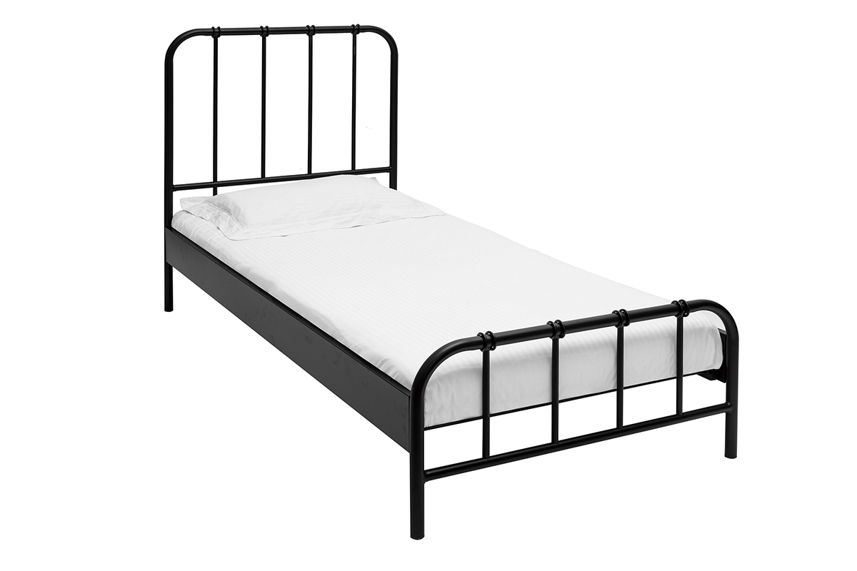 Lit 1 place 90x190 cm en m�tal noir AUGUSTE