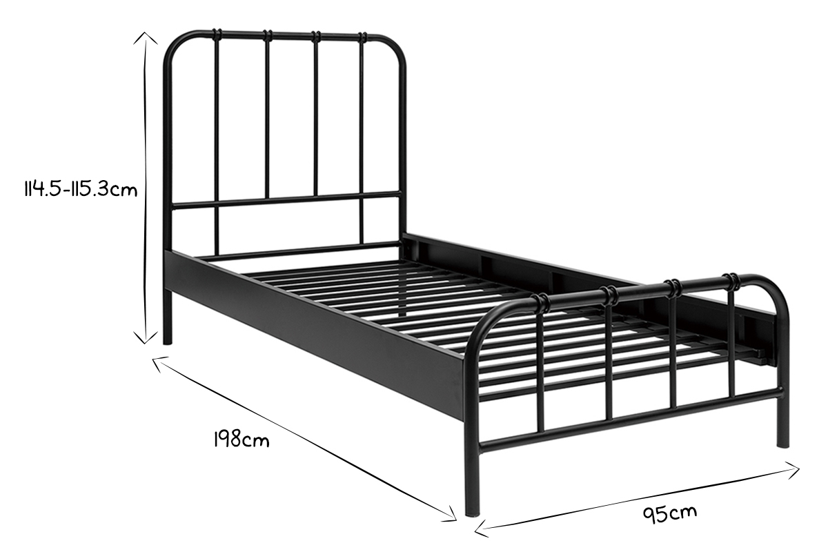 Lit 1 place 90x190 cm en m�tal noir AUGUSTE