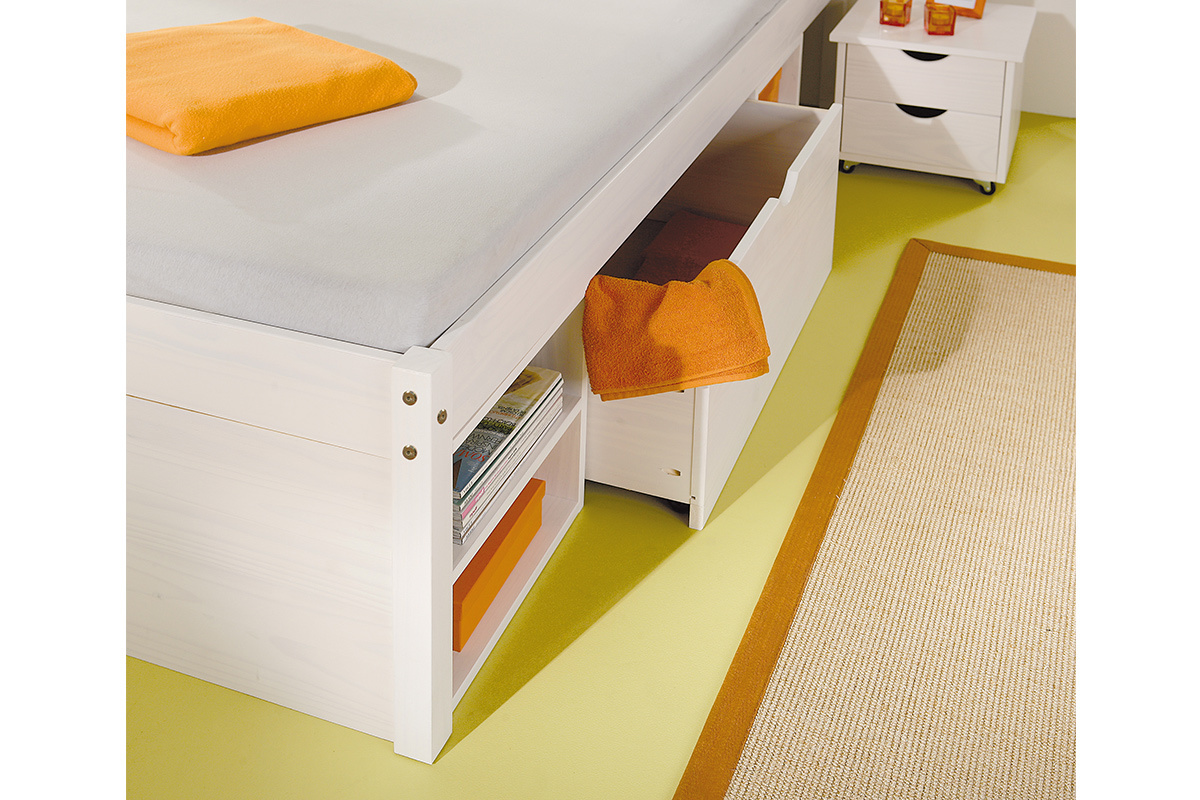 Lit 140x190 avec rangements int�gr�s blanc TIEGO