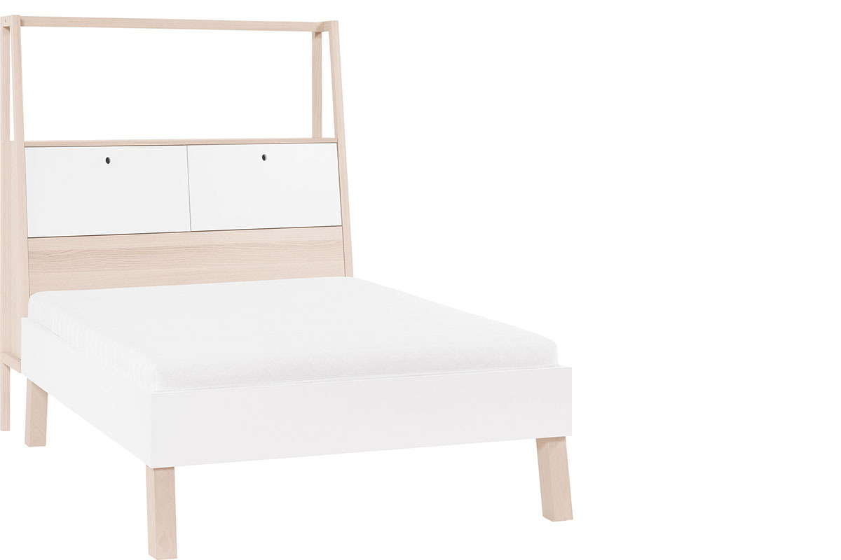 Lit 140x200 scandinave avec rangements bois et blanc EASY