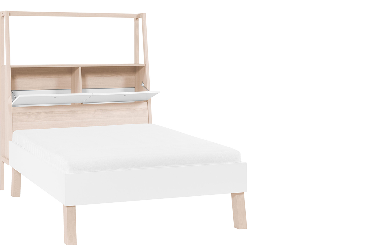 Lit 140x200 scandinave avec rangements bois et blanc EASY