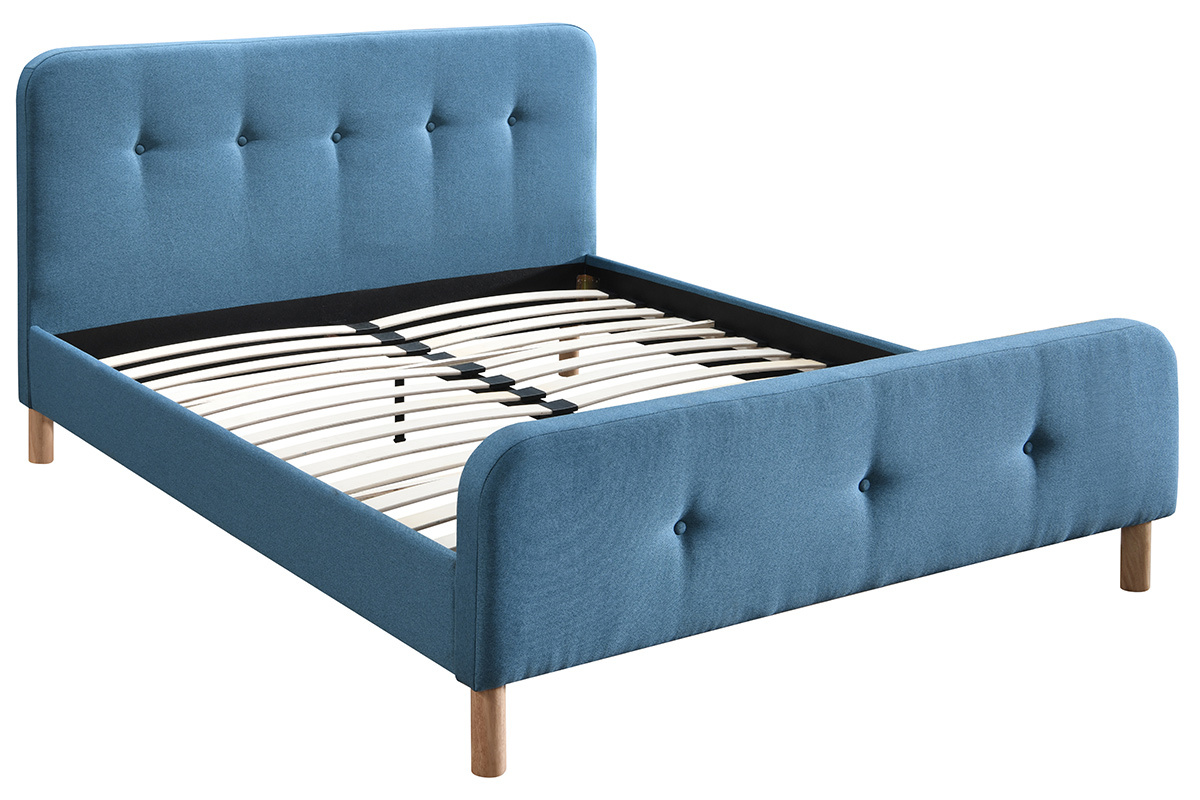 Lit 160 x 200 cm capitonn� en tissu bleu canard ORLANE