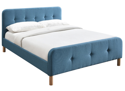 Lit 160 x 200 cm capitonn&eacute; en tissu bleu canard ORLANE