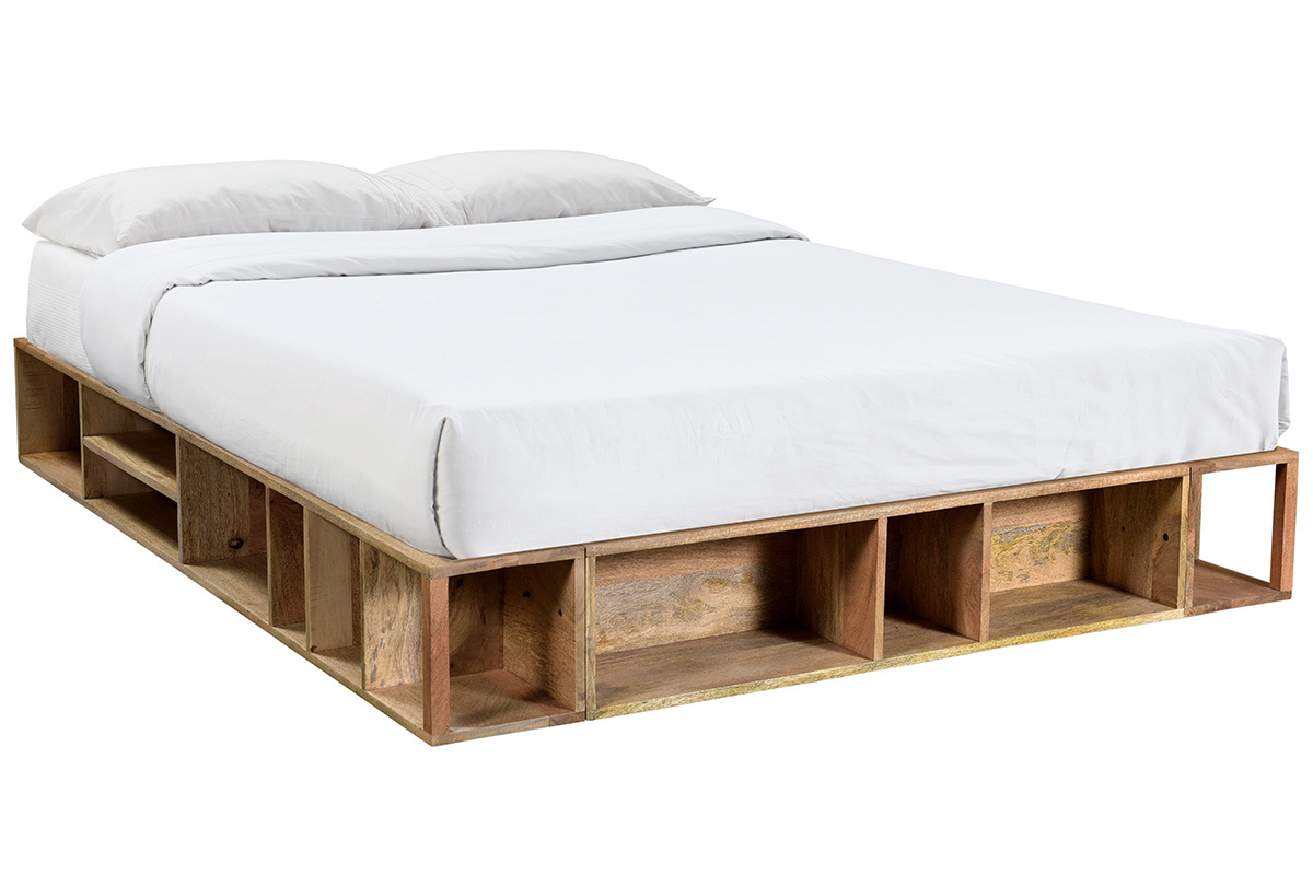 Lit 160 x 200 en manguier massif avec rangements DUMY
