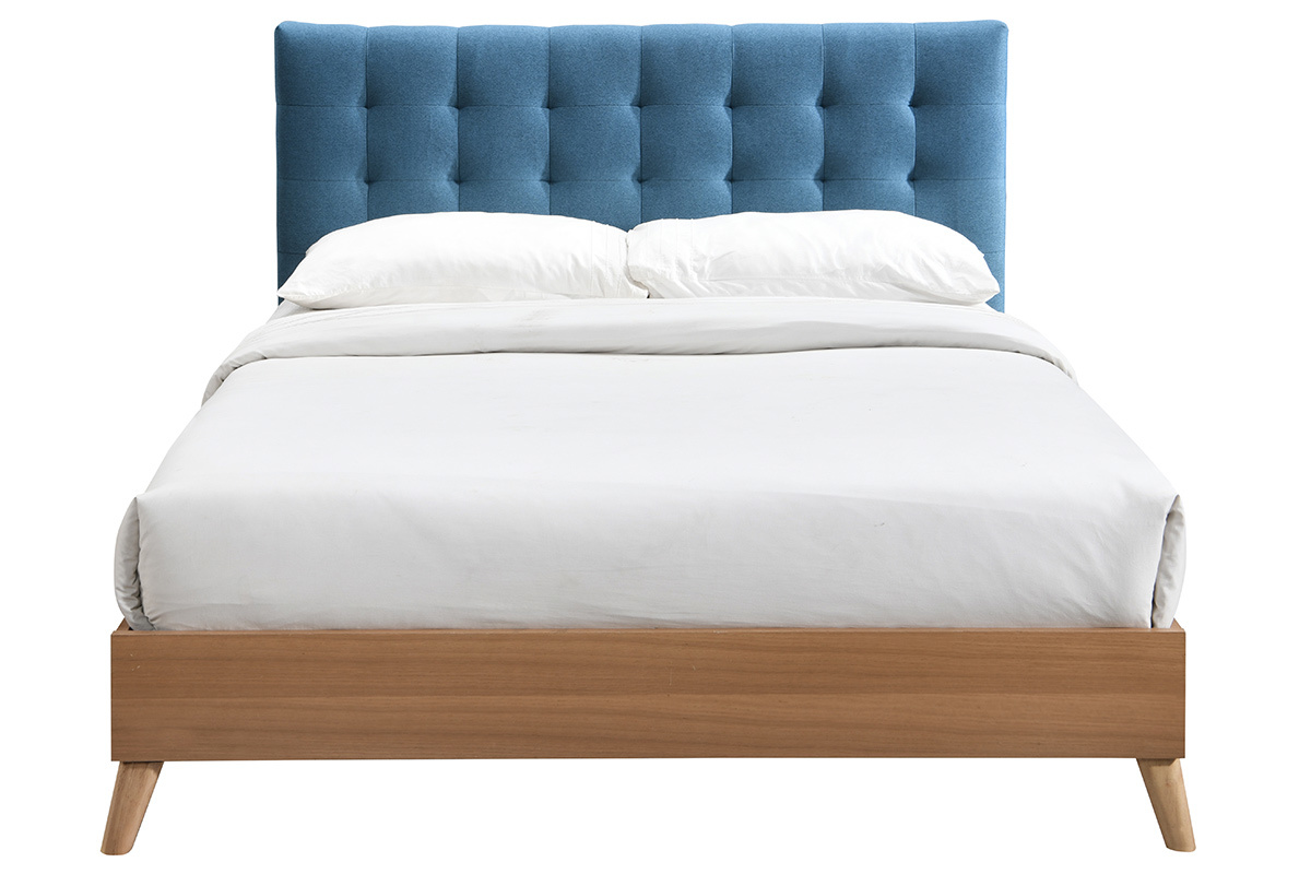 Lit 160x200 cm bois et bleu canard LYNN