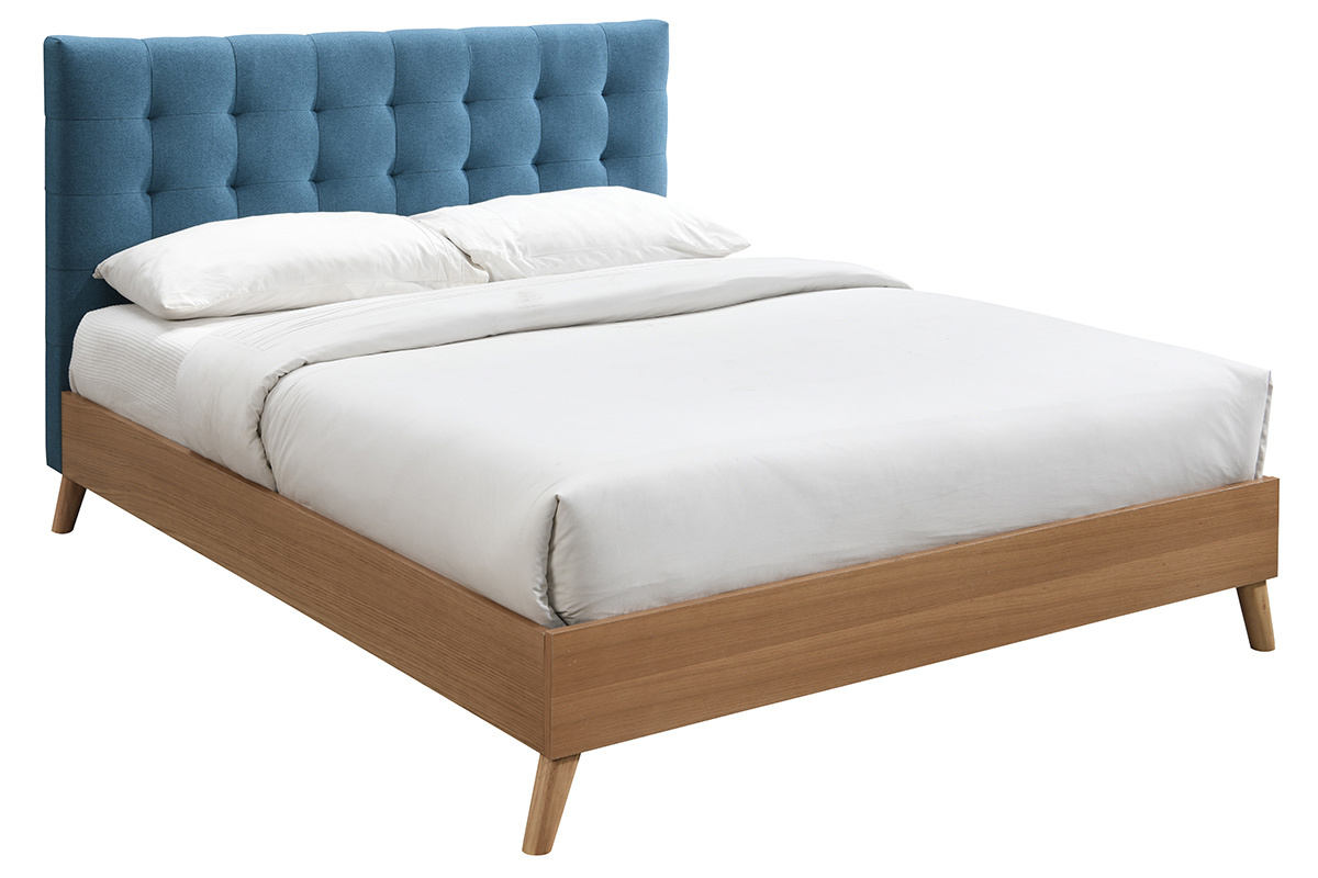 Lit 160x200 cm bois et bleu canard LYNN