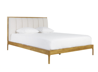 Lit 2 places 160x200 cm en bois clair et tissu gris clair RONN