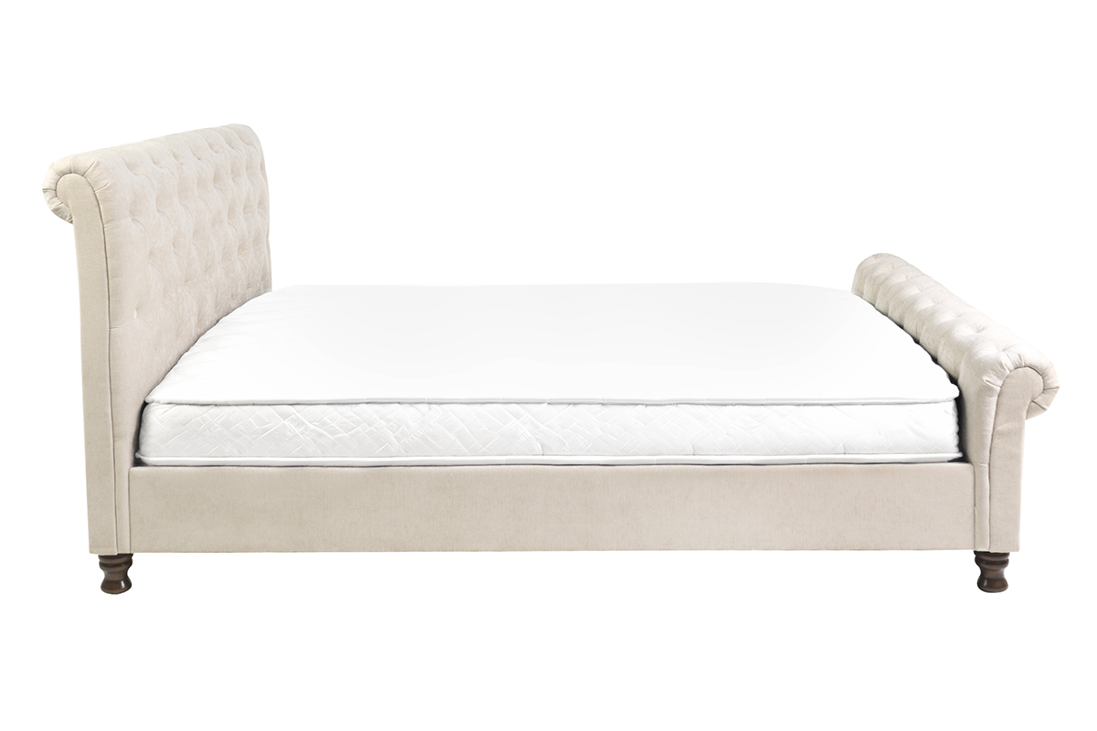 Lit 2 places 160x200 cm en tissu velours beige capitonn� RILEY
