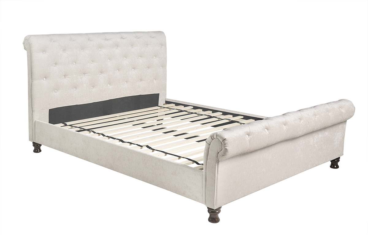Lit 2 places 160x200 cm en tissu velours beige capitonn� RILEY