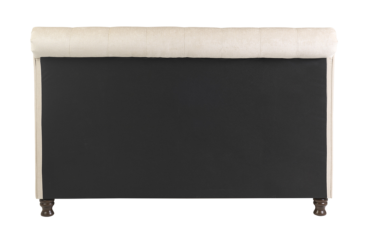 Lit 2 places 160x200 cm en tissu velours beige capitonn� RILEY