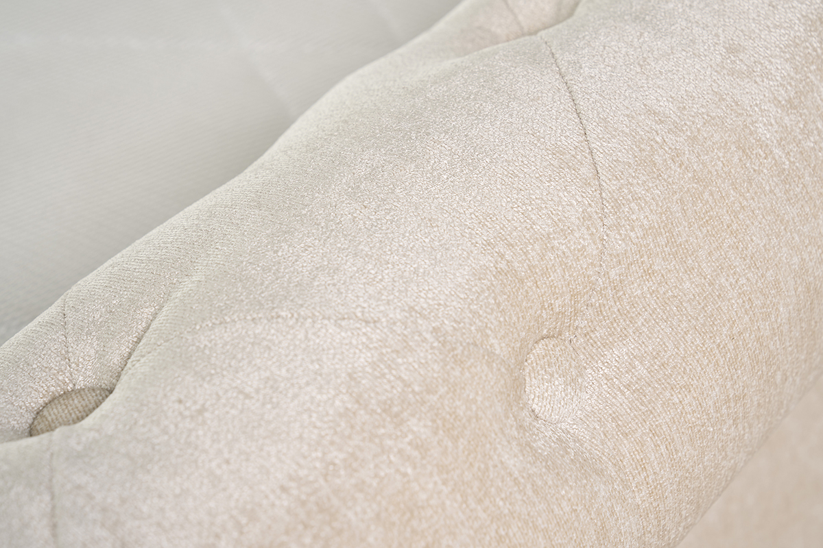Lit 2 places 160x200 cm en tissu velours beige capitonn� RILEY