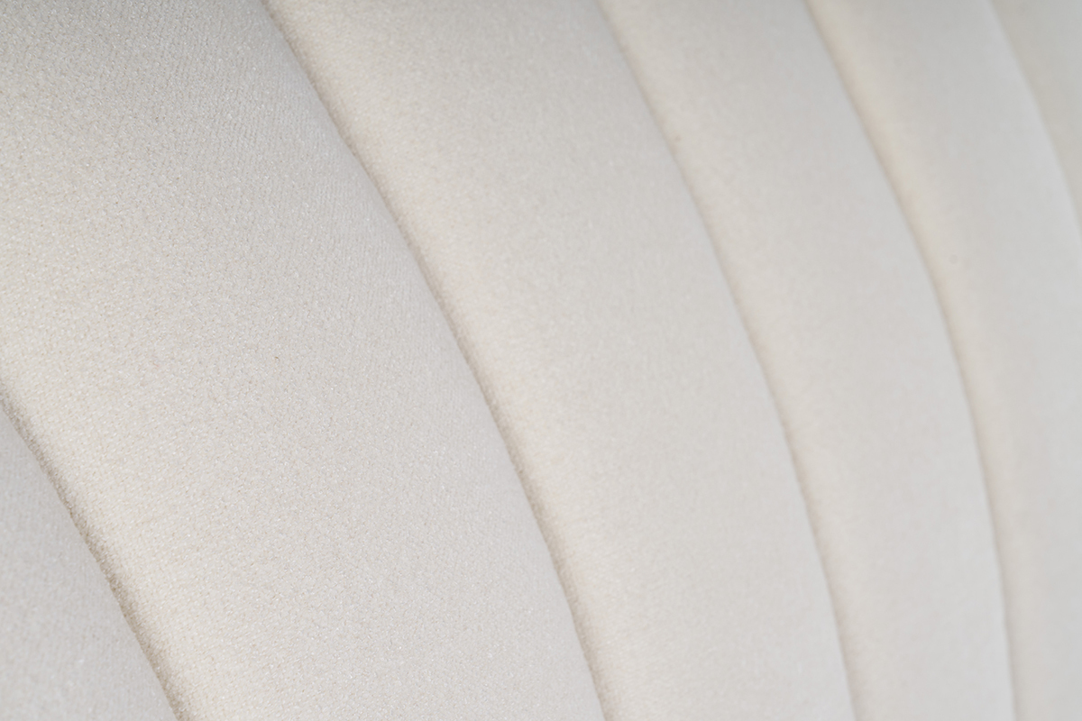 tissu laine boucle blanc, tte de lit capitonne forme coquillage