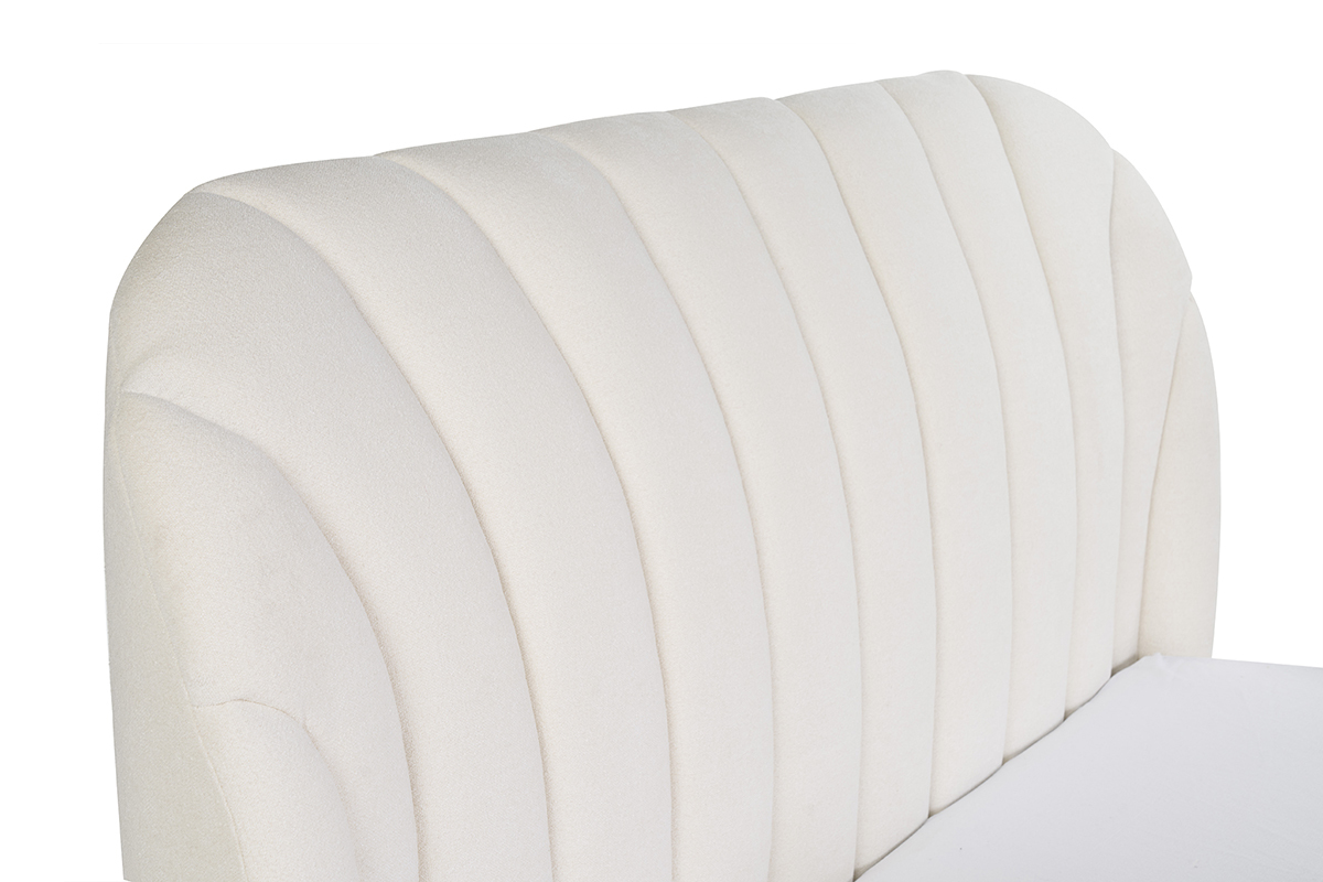 Lit 2 places 160x200 en tissu effet laine boucle blanc, design coquillage
