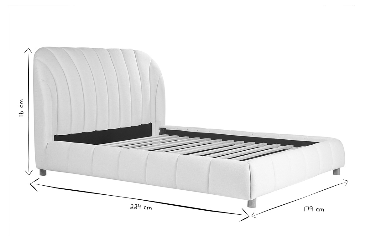 Lit 2 places 160x200 en tissu effet laine boucle ARIELLE avec tte de lit coquillage.
