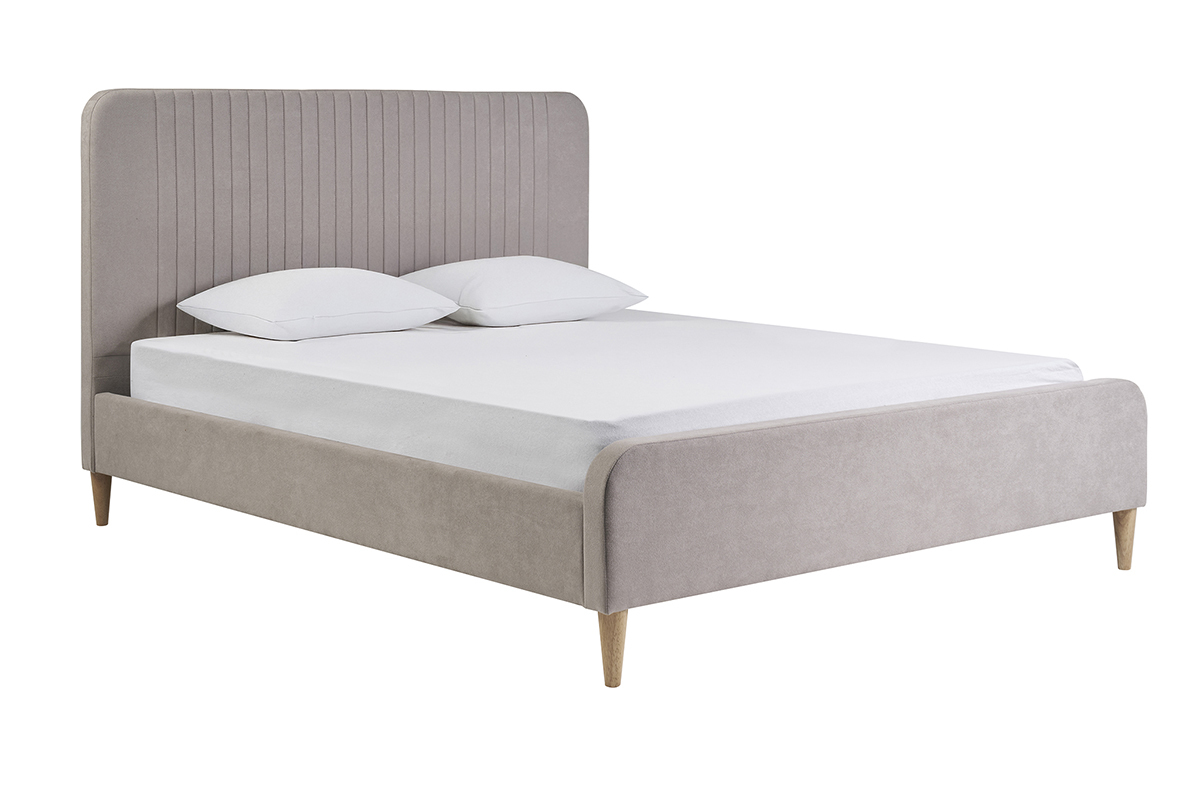 Lit 2 places 160x200 en tissu textur taupe avec tte de lit capitonne LINDSAY