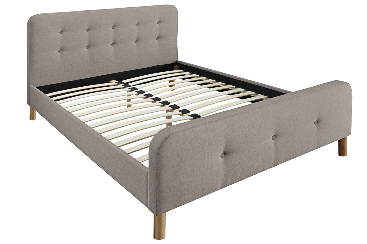 Lit 2 places 160x200cm en tissu beige capitonn� HOLSEN