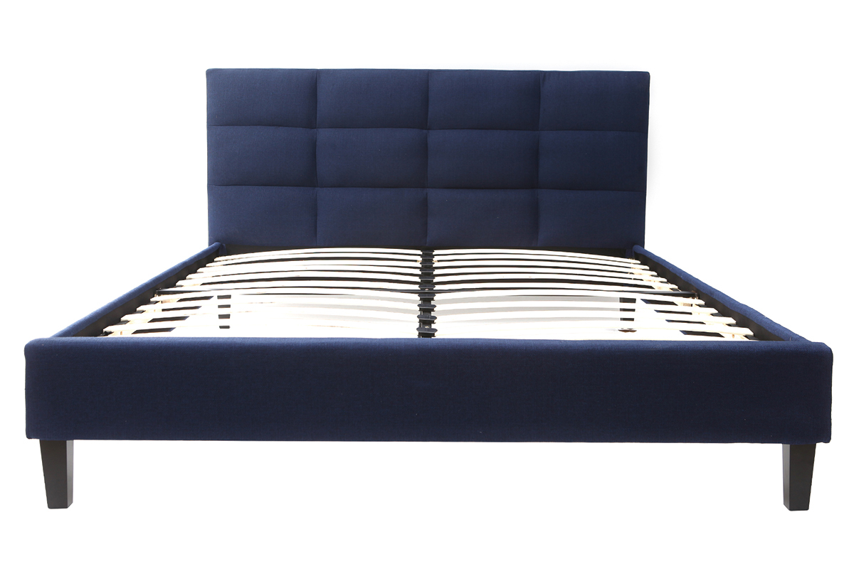 Lit adulte 140x200 cm bleu fonc� EMERY