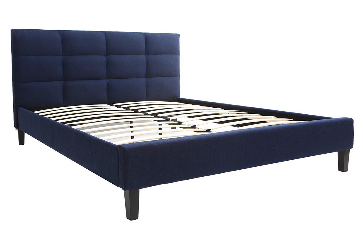 Lit adulte 140x200 cm bleu fonc� EMERY