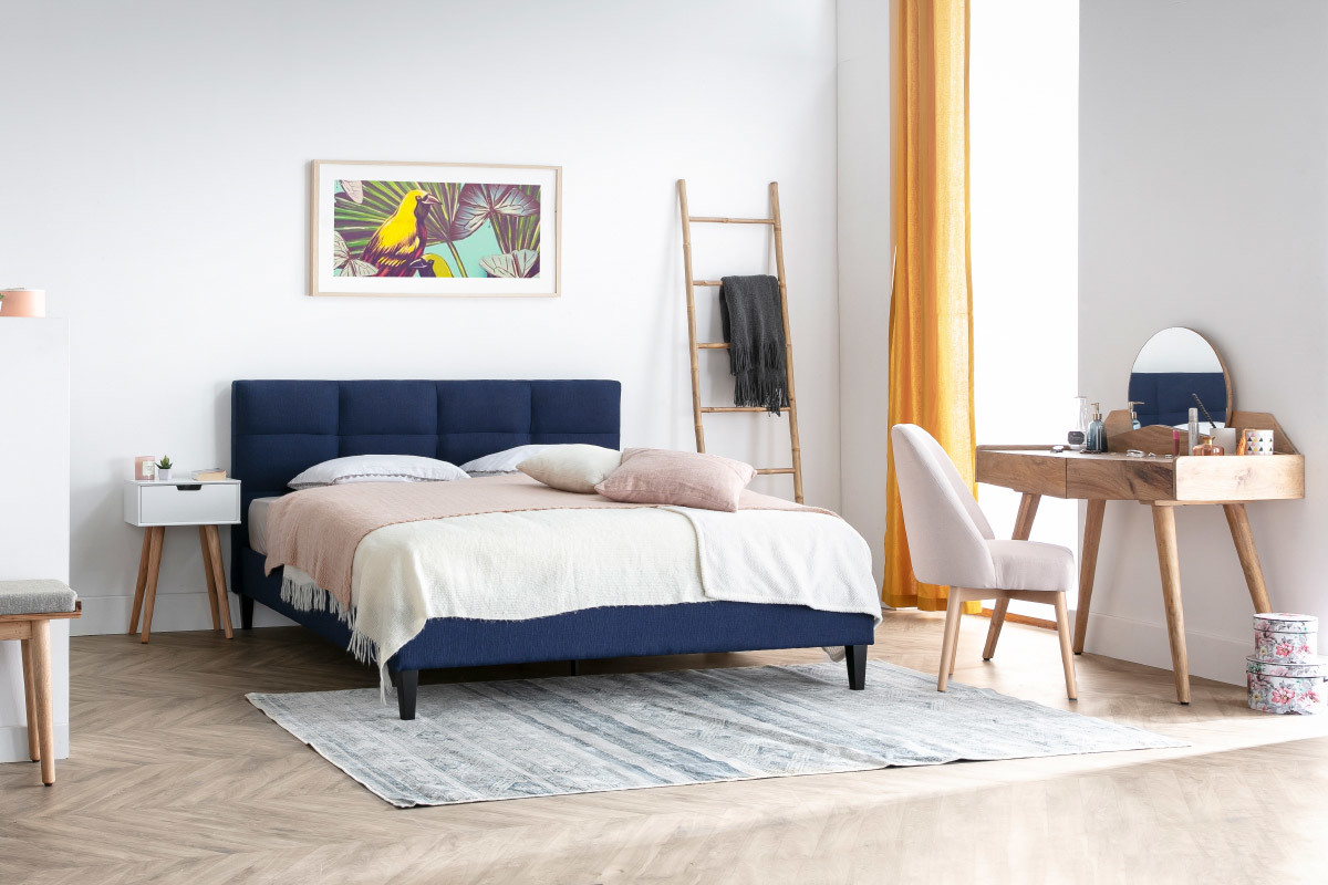 Lit adulte 160x200 cm bleu fonc� EMERY