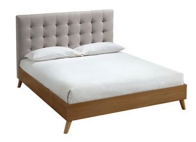 Lit adulte scandinave bois et tissu beige 140 x 200cm LYNN