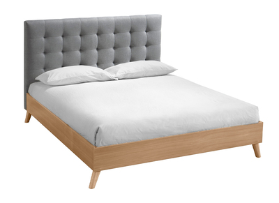 Lit adulte scandinave bois et tissu gris 160 x 200cm LYNN