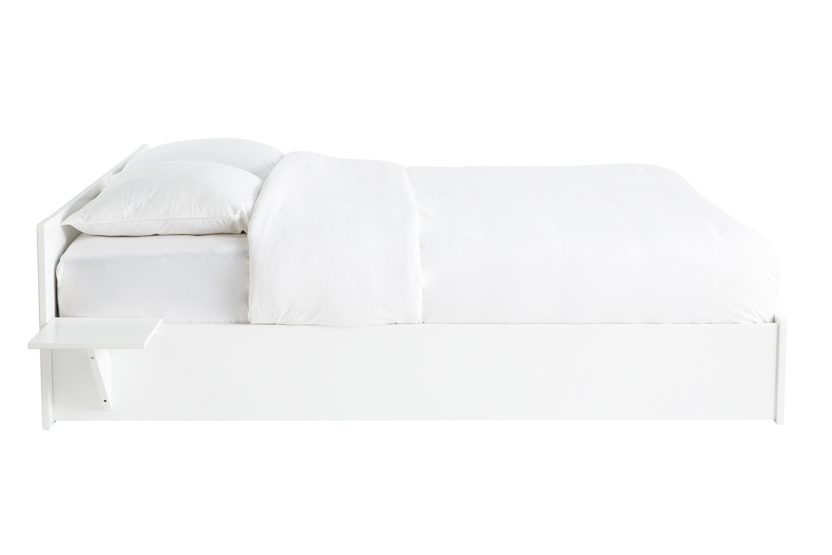 Lit avec tiroir rangement et chevets blanc 160 x 200 cm LORIS