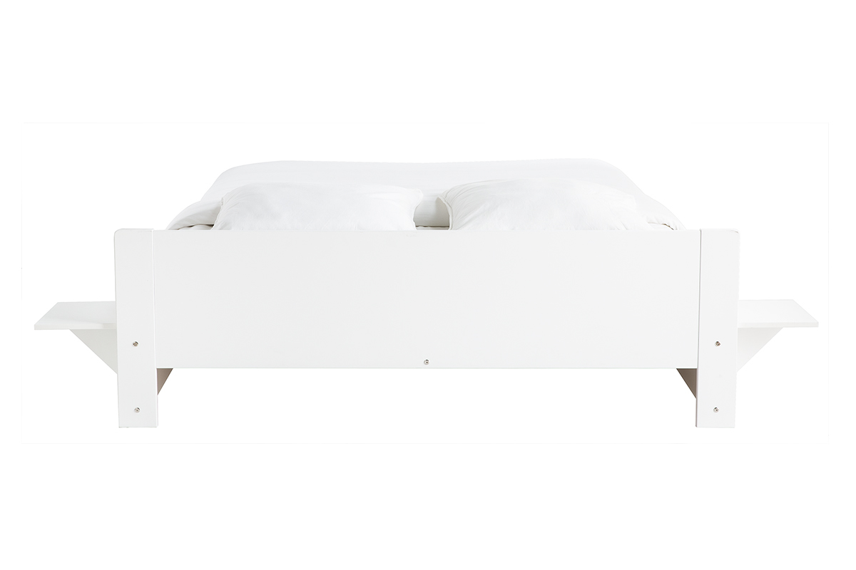 Lit avec tiroir rangement et chevets blanc 160 x 200 cm LORIS