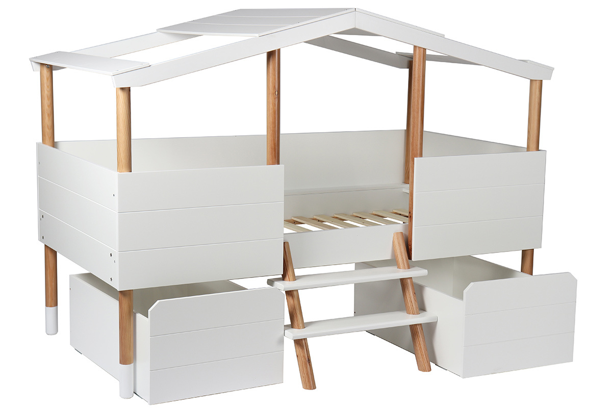Lit cabane enfant avec sommier 90 x 190 cm PILOTI