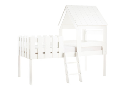 Lit cabane enfant avec sommier en bois blanc NESTY HOUSE