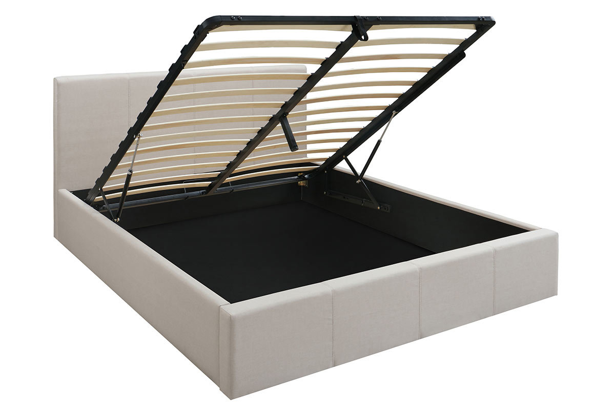Lit coffre 140x200 cm en tissu beige APOLLON