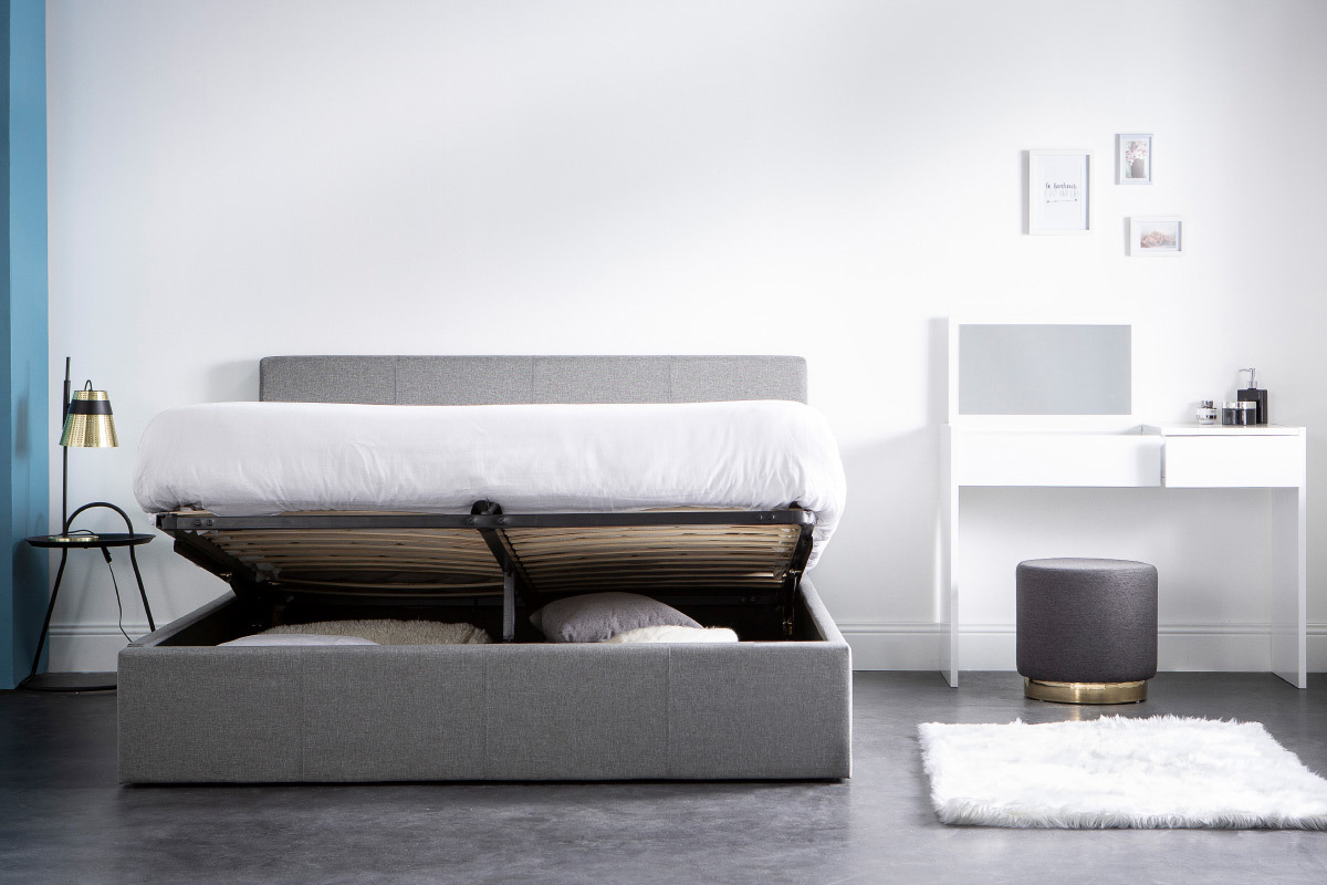 Lit coffre 160x200 cm en tissu beige APOLLON