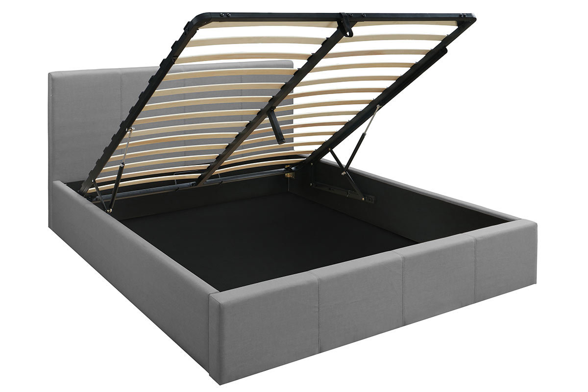 Lit coffre 160x200 cm en tissu gris clair APOLLON