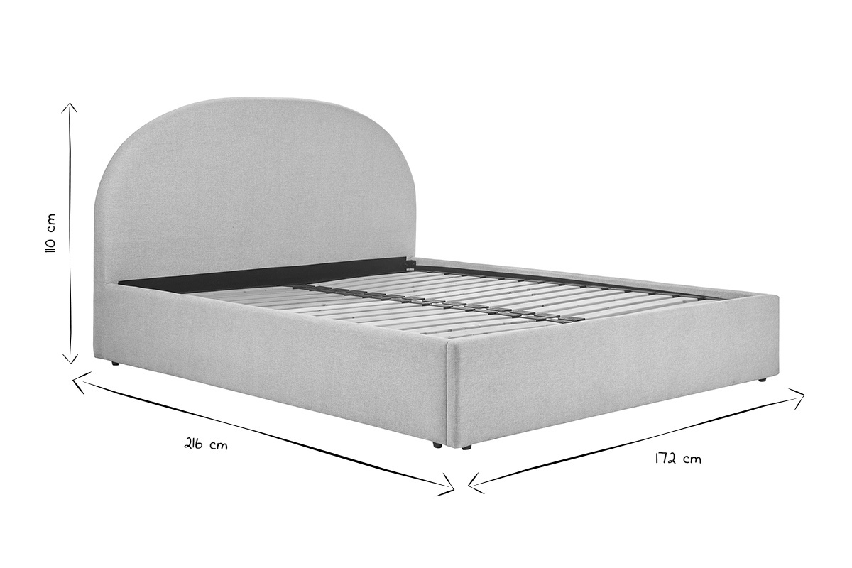 Dimensions du lit coffre OREN 160x200 cm en noir et blanc, vue de profil.