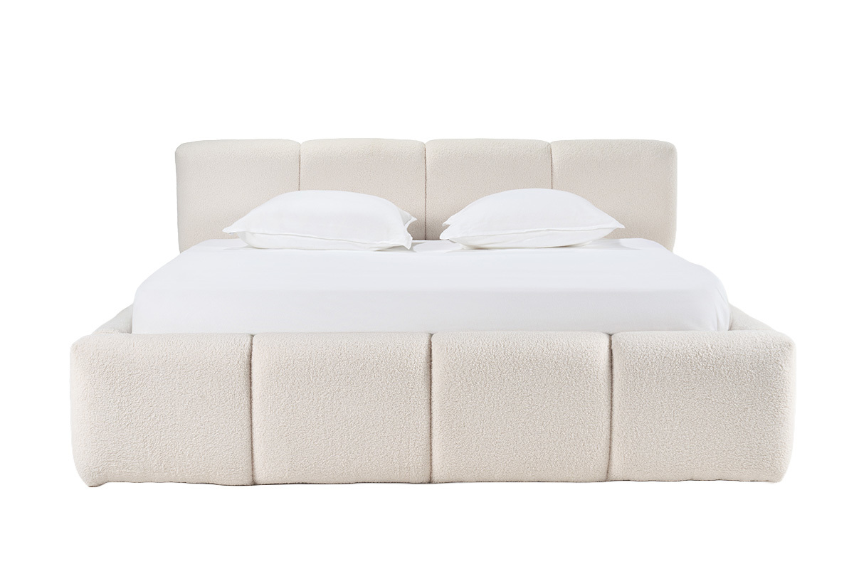 Lit coffre 2 places 160x200 cm en laine boucl�e, vue de face.